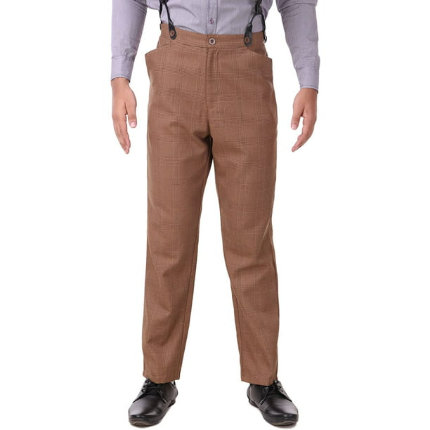 Vintage Classic Steampunk Cosplay Men's High Waist Cut Costume Suspender Pants